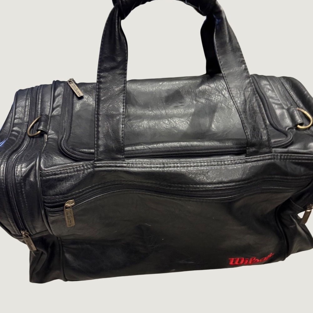 Vintage Wilson Black Leather Duffel Bag Overnight Weekend Travel Gym Bag